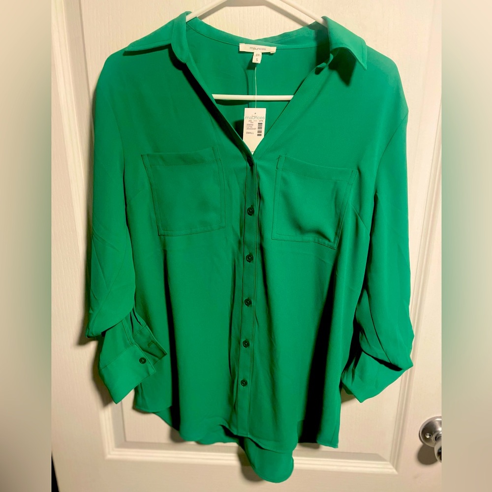 NWT Maurice’s Kelly Green Women's Button Doen Flowy Blouse, Small